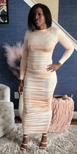 Load image into Gallery viewer, Peach Tie Dye Long Sleeve Ruched Maxi Dress.
