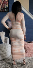 Load image into Gallery viewer, Peach Tie Dye Long Sleeve Ruched Maxi Dress.
