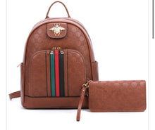 Load image into Gallery viewer, Queen Bee Stripe Embossed Monogram 2-in-1 Backpack Set,bags.
