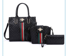 Load image into Gallery viewer, Queen Bee Stripe Embossed Monogram 3-in-1 Tote Set Handbag
